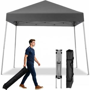 Canopy Tent, 10X10 FT Pop Up Canopy Outdoor Instant Tent Slant Legs with Carrying Bag, Portable Gazebo Shelter for Patio Deck Garden Beach (Gray)