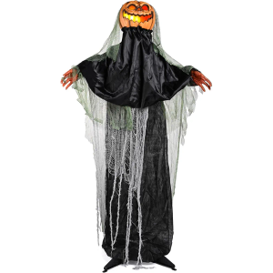 5.41ft Standing Animatronic Pumpkin, Halloween Trick Ghastly Pumpkin, Sound & Sensor Activated with Creepy Sound, Ghost-Like Hands, Flashing Red Lights, Haunted House Spooky Decor Horror Prop