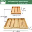 Utoplike Bamboo Expandable Kitchen Drawer Organizer, Adjustable Utensil Holder and Cutlery Tray Organiser, Drawer Divider for Silverware, Flatware, Knives in Kitchen, Bedroom, Living Room, 5 Slot