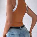 Tank Tops for Women Summer Sleeveless Round Neck Basic Cami Top Slim Knit Ribbed Racerback Blouses (Brown, L)