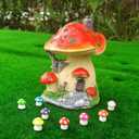 Fairy Garden House, Resin Miniature Mini Mushroom House and Tiny Mushrooms Figurines (Red)