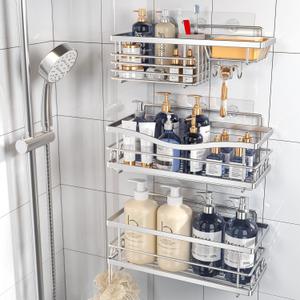 Shower Caddy, 3 Pack Large Capacity Bathroom Organizers and Storage, No Drilling Adhesive Rustproof Shelves with Soap Holder, Home Decor, Silver