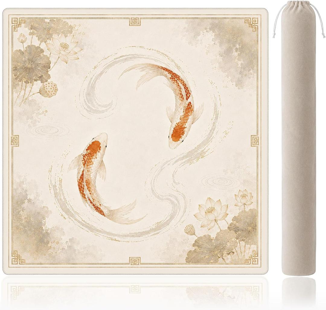 Ivory Koi Lotus Mahjong Mat for Table