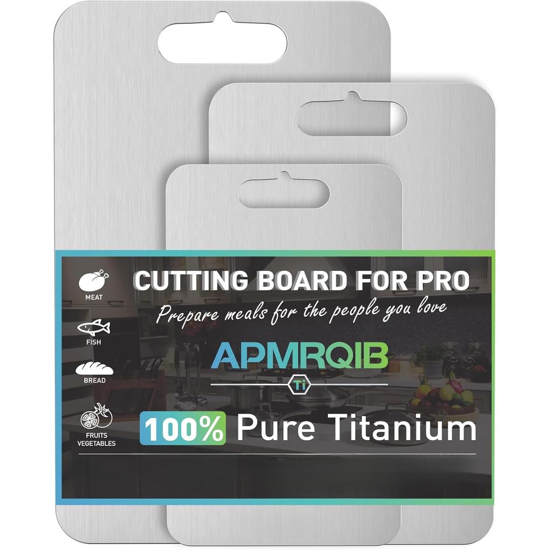 APMRQIB Titanium Cutting Board Set of 3,100% Pure Titanium Cutting Boards for Kitchen, Double Sided Non Toxic Cutting Board, Ideal Charcuterie & Chopping for Meat, Hygiene Durable Dishwasher