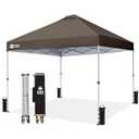 10x10 Pop Up Canopy - Instant Setup Beach Tent with Wheeled Carry Bag, 8 Sandbags & 4 Guy Lines - Portable Sun Shade for Camping, Events, Silver Coated Top, (Color, Brown)