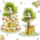 Winnie Cupcake Stand, 3-Tier Cardboard Cupcake Holder for Classic Winnie Bear Baby Shower Birthday Cupcake Decorations