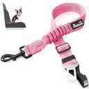 SlowTon Dog Seat Belt for Car, Adjustable 3 in 1 Dog Seatbelt with Elastic Bungee Buffer, Nylon Heavy Duty Dog Car Harness Reflective Safety Tether Leash with Latch Hook Clip Pink