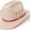 AQOKKA Western Cowboy Hats for Women Classic Felt Wide Brim Fedora Hat with Belt Buckle Retro Panama Hat Unisex Rolled up Cap