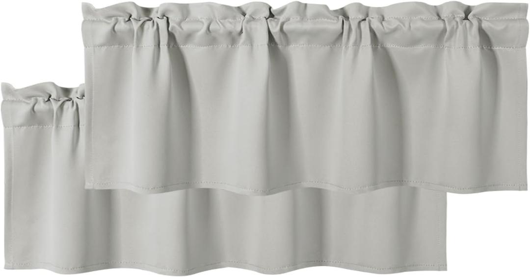 DWCN Blackout Valances for Windows Rod Pocket Window Valance Curtains for Kitchen Bathroom 42 x 18 inch Long,2 Panels, Silver Grey
