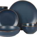 Gibson Home Hazeltine 16-Piece Navy Blue Stoneware Dinnerware Set Plates and Bowls, Durable Ceramic Kitchen Dinner Set