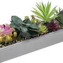 MyGift 15 Inch Mixed Color Assorted Artificial Succulent Plant Arrangement in Modern Gray Clay Planter Tray