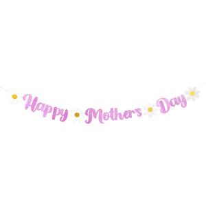 Happy Mother's Day Banner Set Decoration for Mother's Day Party Decorations Backdrop Garland for Mom Mother's Day Glitter Garland Photo Props , Pink White Daisy