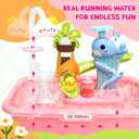 Water Play Table for Toddlers 1-3, Kids Play Sink with Electric Faucet, Outdoor Water Table with Fishing Game, Summer Baby Water Sensory Toy for Toddlers 1-3 Years(Pink)