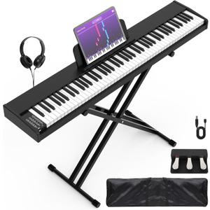 88 Key Digital Piano Keyboard,88 Key Full Size Weighted Hammer Action Electric Keyboard Piano with 200 Rhythms,200 Tones, Piano Keyboard with Stand, TriplePedal,Headphone, Carrying Bag (Black)