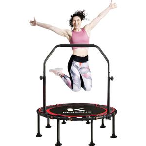 40/48" Foldable Rebounder Trampoline for Adults with Bungee, 450/550 LBS Quiet Indoor Mini Trampoline for Adults Fitness, Gym Workout, Home Exercise (Red)