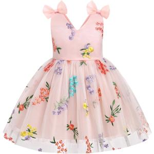 IMEKIS Toddler Girls Butterfly Birthday Dress Sparkle Flower Tulle Tutu Formal Wedding Party Dresses Photo Shoot (2-3T, Pink Floral)