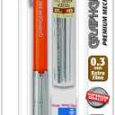 Pentel Arts GraphGear 300 Mechanical Pencil, (0.3mm) Extra-fine line, Orange Barrel, w/small block eraser + 1 lead tube