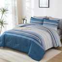 Dobuyly Grayish Blue Comforter Full Size Set 7 Pieces, Boho Striped Bed in a Bag Full Soft Microfiber All Season Grey Bedding Set with Comforter, Sheets, Pillowcases & Shams