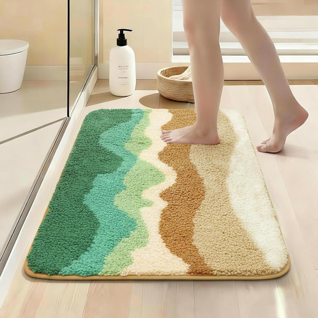 Bath Mat Non-Slip,Super Absorbent Rug & Dirt Trapper, Machine Washable Mat, Soft and Plush mats for Kitchen Bathroom Bedroom LivingRoom Indoor and Outdoor (1'4" x 1'11" (Rectangular), Coloful)