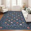 GarveeHome Floral Living Room Rugs, Washable 8x10 Area Rug Vintage Soft Boho Non-Slip Carpet Indoor Floor Stain Resistant Carpets for Bedroom Dining Room Nursery Farmhouse, Navy Blue