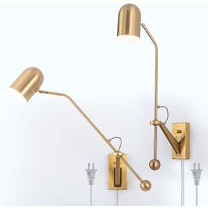 Gold Swing Arms Wall Lamp Plug in Reading Light Modern Sconces Adjustable Wall Mounted Light Fixture for Bedside Living Room Bedroom,2 Pack