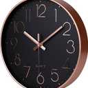 jomparis Rose Gold Black Wall Clock Silent Non-Ticking Quartz Sweep Decorative Battery Operated Wall Clocks (12 Inch)