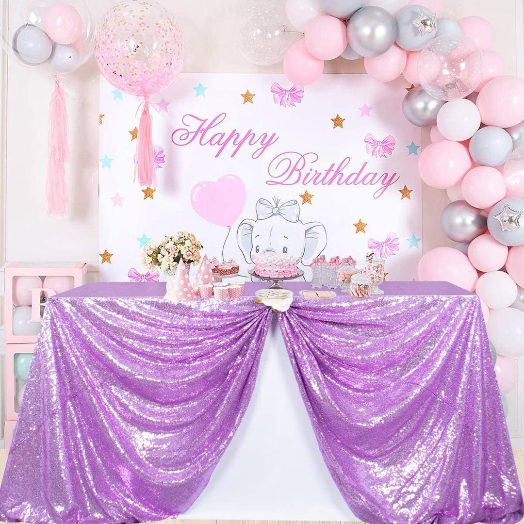 ShiDianYi Sequin Tablecloth Rectangle 50x72-Inch Lavender Table Cloths for Parties Rectangular Table Cover Overlay Light Purple Sequin Fabric Linens Birthday/Baby Shower/Tea Party Decor