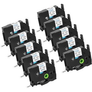 Cruxer 10 Pack Replacement for P-Touch TZe-231 TZe231 TZ231 12mm 0.47" Black on White Laminated Label Tape Compatible for Ptouch PT-D200 PT-D210 PT-D400 PT-H100 PT-1230PC Label Makers