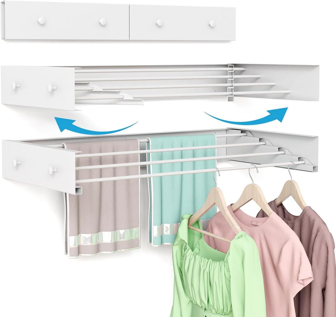 BAKON Wall Mounted Clothes Drying Rack 23.6'',Space Saving for Laundry Room, 23.6''【4 Hooks】