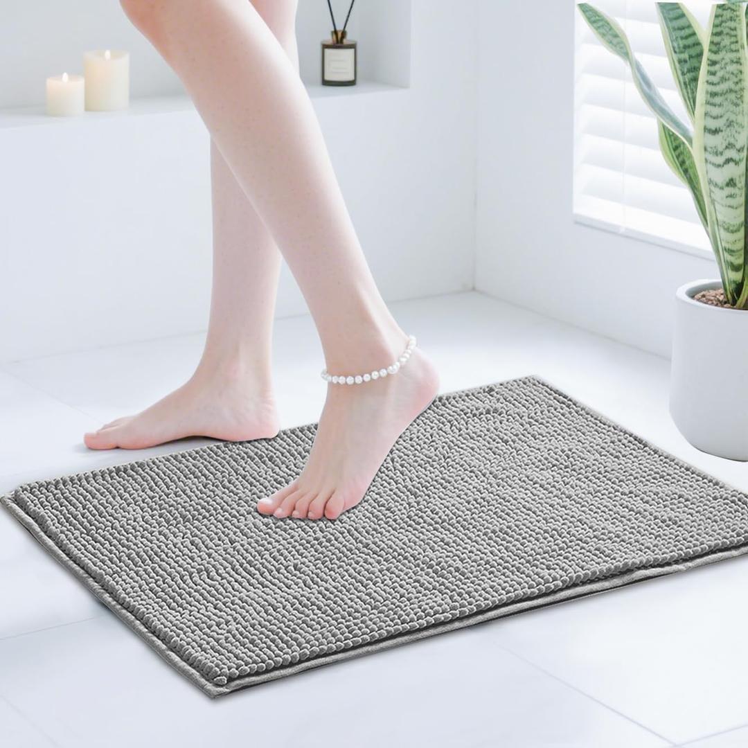 Bath Mats for Bathroom Non Slip 30"x20" - Soft Chenille Bathroom Rugs for Bath Decor, Quick Dry Absorbent Washable Bath Rugs for Bathroom Floor (Grey)