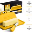 Ceramic Butter Dish Set with Lid and Knife - [Yellow]- Decorative Butter Stick Holder with Handle for 1 Stick of Butter - Microwave Safe, Dishwasher Safe - Anti-Scratch Stickers Included