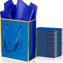 ysmile 20 Pack Small Gift Bag Bulk with Tissue Paper, Metallic Mini Paper Bag with Handle for Men Boy Birthday Anniversary Wedding Baby Shower 6" - Navy Blue