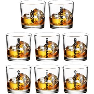 Groomsmen Whiskey Glasses Set of 8-11oz Old Fashioned Rocks Glass - Unique Groomsmen Gifts for Wedding Party, Bachelor Party Favors for Men