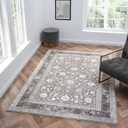 Amber Traditional Floral Area Rug for Living Room, 5x7 Vintage Persian-Inspired Gray Rug, Medium Pile Stain Resistant Carpet for Bedroom, Dining Room or Kitchen (5' x 7', Gray)