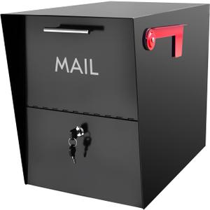 XL Post-Mount Mailbox, Weather Resistant, Large Outdoor Mailboxes, Galvanized Steel Heavy Duty Mailbox, Easy to Install, Flag Included, Black