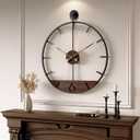 Cuspin Large Wall Clock 30 Inch Modern Farmhouse Wall Clock Battery Operated for Living Room Decor, Walnut Wood Dial with Black Metal Frame, Silent Non Ticking Clocks for Kitchen, Office, Bedroom