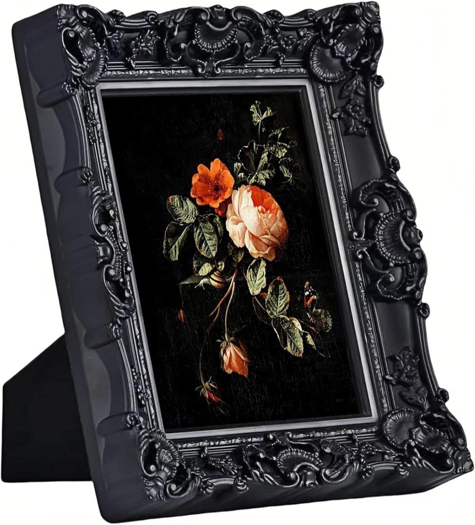 Black 6X8 Vintage Picture Frame, Gothic Ornate Antique Style with Real Glass, 6 X 8 Photo Frame for Wall or Tabletop, Home Decor
