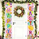 Happy Easter Porch Banner with Bunny Egg tulip Party Front Door Sign Spring easter backdrops Wall Hanging Spring Decorations for Home Office Farmhouse Holiday Decor