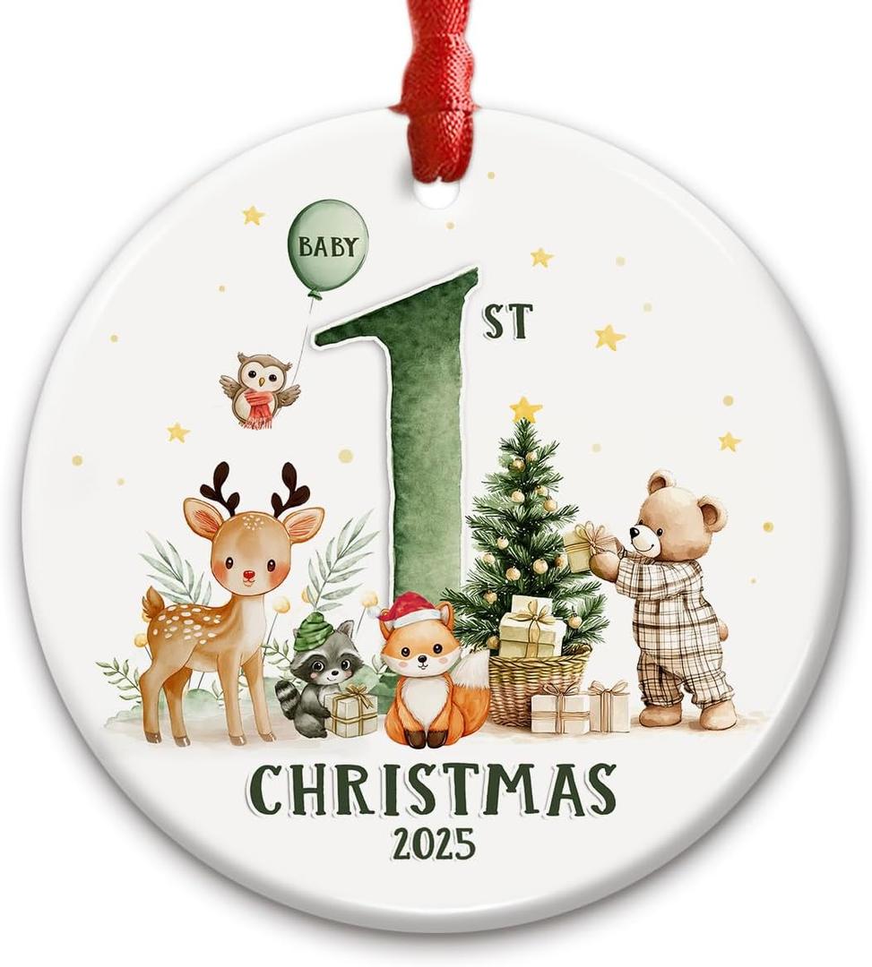 Baby's First Christmas Ornament 2025 - Infant, Newborn Ornament Keepsake, 1st for New Parents, Moms & Dads - Little Cutie Party Hanging Dcor