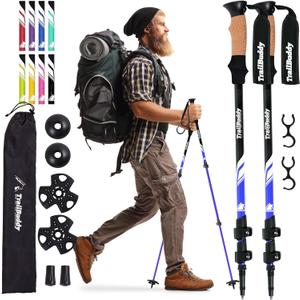TrailBuddy Trekking Poles - Lightweight, Collapsible Hiking Poles for Snowshoe & Backpacking Gear - Pair of 2 Walking Sticks for Hiking, 7075 Aluminum with Cork Grip (Blue Lake)
