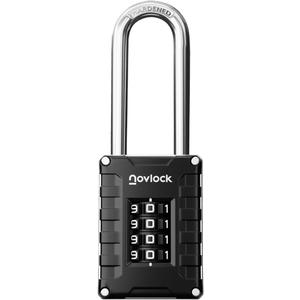 2.76 in Long Shackle Combination Lock | 4-Digit Padlock for Gym Locker, Cabinets, Toolboxes, Gates, Fences, Sheds | 1-Pack, Black/Silver