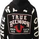 True Religion Men's TR Flag Relaxed Zip Up Hoodie Casual Full Zip Graphic Sweatshirt (Black, S)