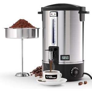 Commercial Coffee Urn, 110-Cup 16L Fast Brew Stainless Steel Hot Beverage Dispenser with Thermometer-Electric Hot Water Urn for Wedding, Party, Catering Events with Easy Cleaning(Double Wall)