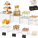 8 Pcs Clear Acrylic Buffet Risers with Mini Sign and Maker,Buffet Risers and Stands Clear Food Display Risers for Buffet Table Party Catering Dessert Cupcake Collectibles (8" 7" 6" 5" 5" 4" 4" 3")