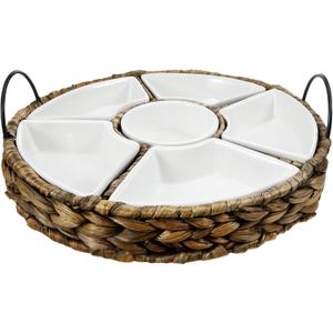 Ceramic Divided Serving Dishes Appetizer Serving Tray and Platters Set Snack Tray 6 Removable Snack Bowls with Basket for Relish Party Fruit Pizza Candy Nuts Condiment Veggies Chips Dips