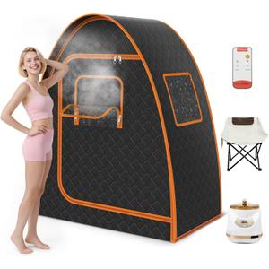 Portable Sauna for Home, Portable Steam Sauna, Upgraded Sauna Box for Relaxation, Detoxification, Sauna Tent with Sturdy Stainless Steel Frame, 1500W/3L Steamer, 57" X 31.5" X 70" (Black)