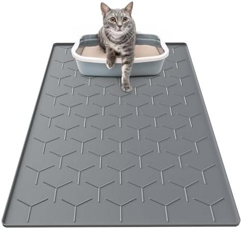 Garoopion Cat Litter Box Mat, Large 34" X 22" Cat Litter Mat, Waterproof Silicone Pad for Floor, Dark Gray