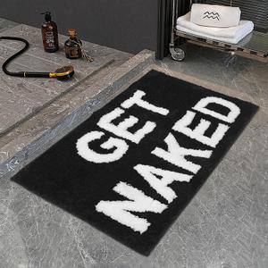 Get Naked Bath Mat, Non-Slip Bathroom Rug, Tufted Area Rug, Slogan Bathroom Rug, Black Bathroom Mat, Novelty Bath Mat, Absorbent Bathtub Mat - Black, 16"x24"