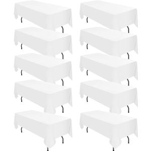 10 Pack White Tablecloths for 8ft Rectangle Tables 60 x 126 Inch - Polyester Table Cover Stain and Wrinkle Resistant Washable Fabric Table Clothes for Wedding Party Banquet Reception Restaurant