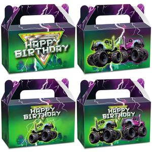 CHUNNIN 12Pcs Green Purple Monster Truck Treat Boxes Monster Truck Birthday Party Decorations Racing Truck Theme Party Favor Gift Boxes Monster Truck Goodie Boxes Birthday Party Supplies 6 x 3 x 3.6